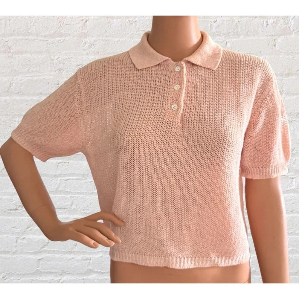 Vintage J.Crew Outfitters Open Knit Polo Sweater S Oarsman Tag Crop Breezy Linen